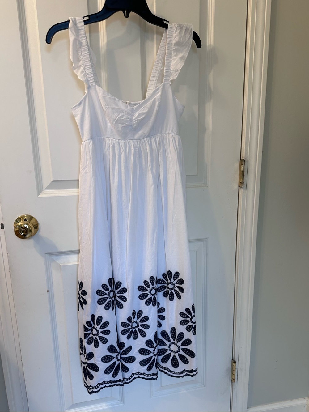 Francesca's Collections White Midi Sundress with Black Floral Embroidery